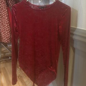 Red Velvet Burnout Bodysuit snap Crotch Floral Pattern Stretch fabric